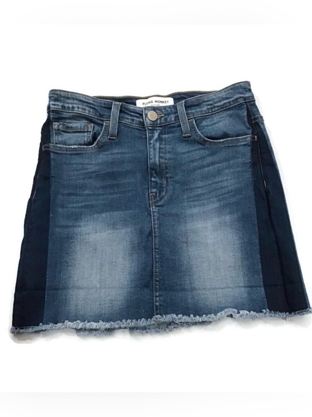 Flying Monkey Platinum Distressed Denim Jean Mini Skirt Size 26